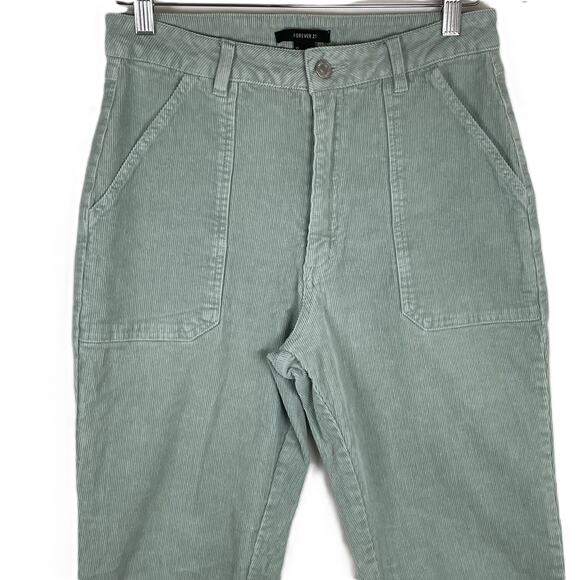 Forever 21‎ Women’s L Sage Green Corduroy Straight Leg Pants Boho Festival Artsy - Picture 4 of 16
